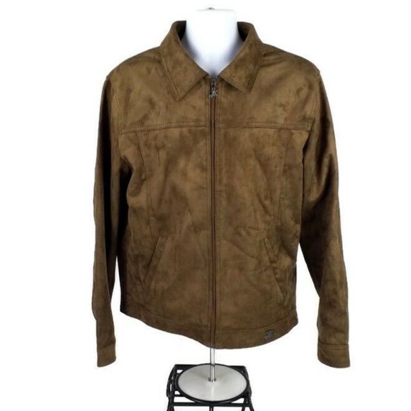A Collezioni Brown Faux Suede Fully Lined Zip Front Jacket Mens XXL NWT - Picture 2 of 14
